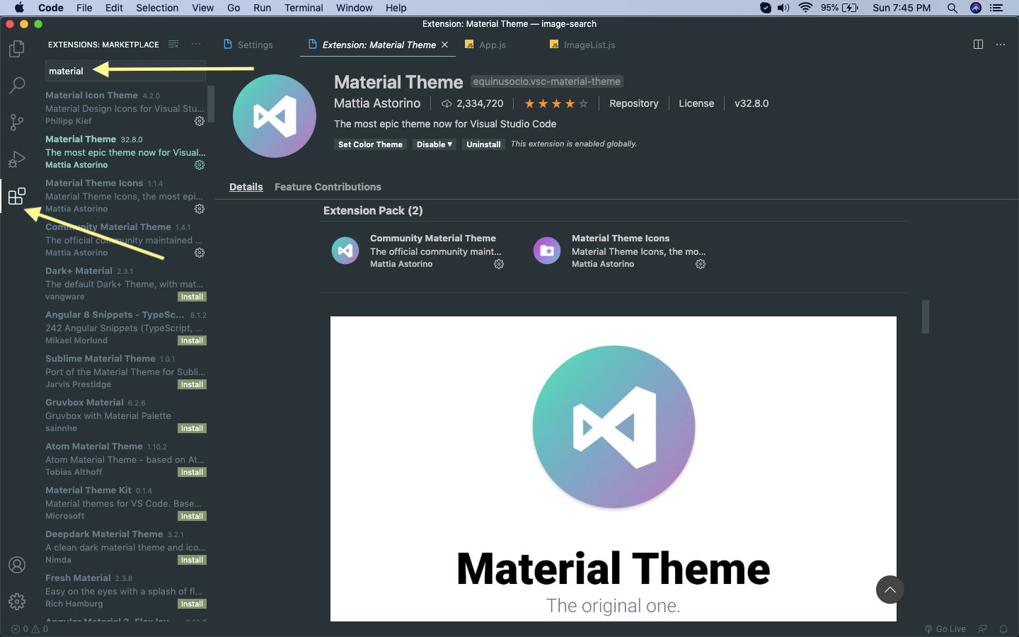 search for extension on vs code for mac